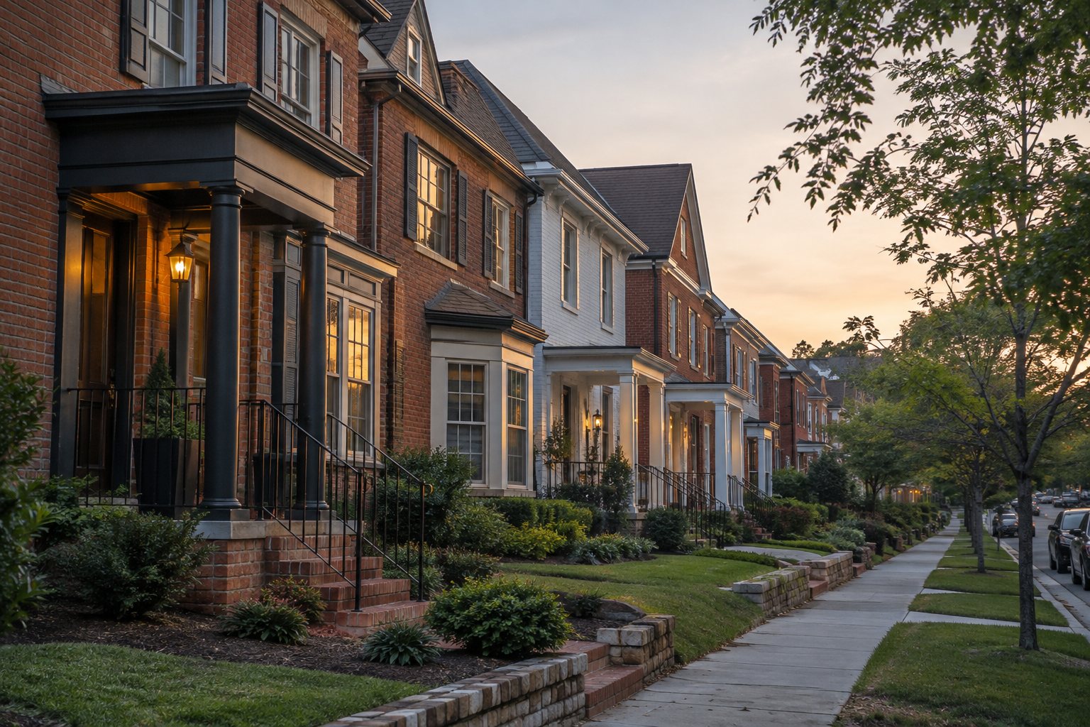 A Harford County home at dusk, illustrative