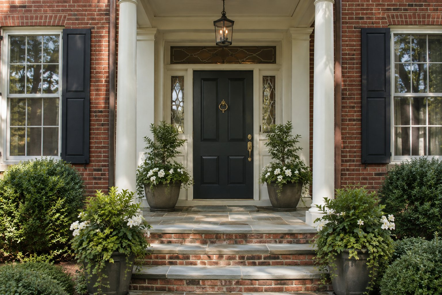 A covered front entry of a Harford County home, illustrative